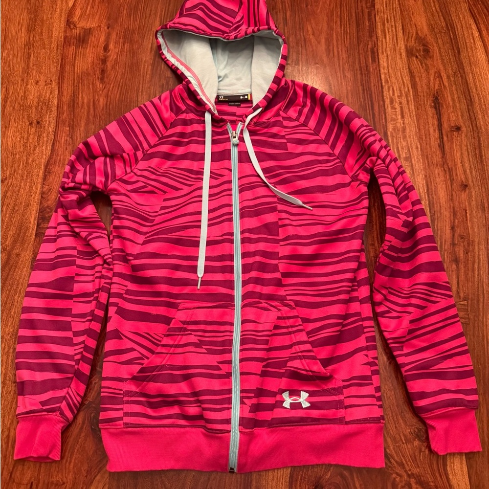 Under Armour Hot Pink and Light Blue Striped Hoodie